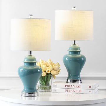 Qin 22" Ceramic/Iron Classic Cottage LED Table Lamp - JONATHAN Y